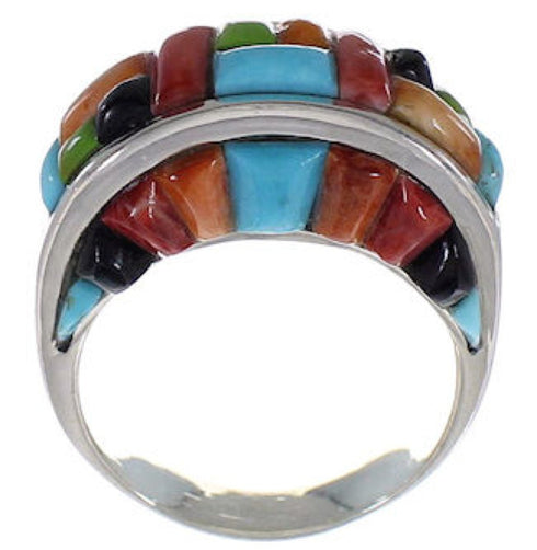 Sterling Silver Southwest Multicolor Inlay Ring Size 5-3/4 CX49976